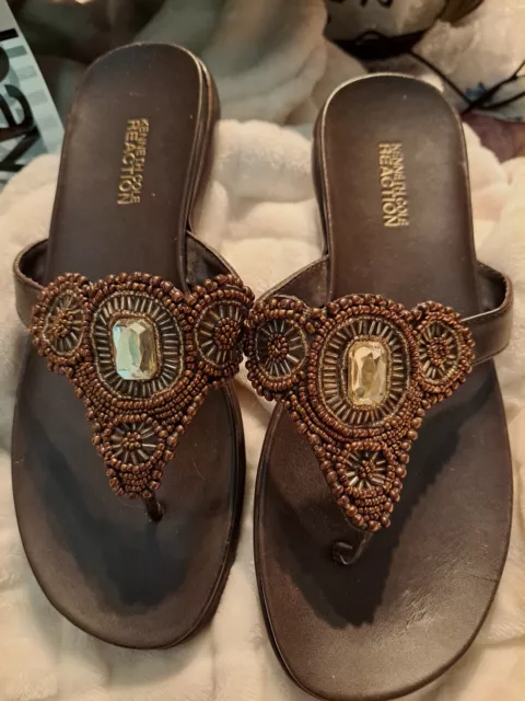 Kenneth Cole Reaction Sandals Flip Flops 8M glitzy glam womens