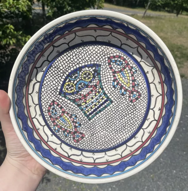 Vintage Hebron Hand Painted Ceramic Roman Mosaic Tile Dish Plate Bowl Israel