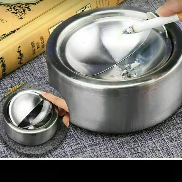 12cm Stainless Steel Cigarette Lidded Ashtray Windproof Smoking Holder with Lid