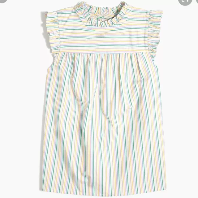 New J Crew Factory Womens Ruffleneck Shirred Top Cotton Poplin Rainbow Stripe 2