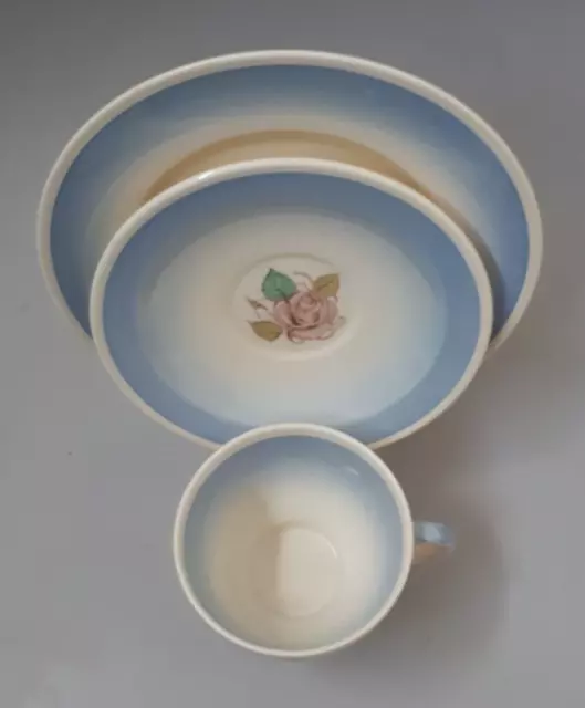 Vintage Susie Cooper Blue Patricia Rose Pattern Tea Trio