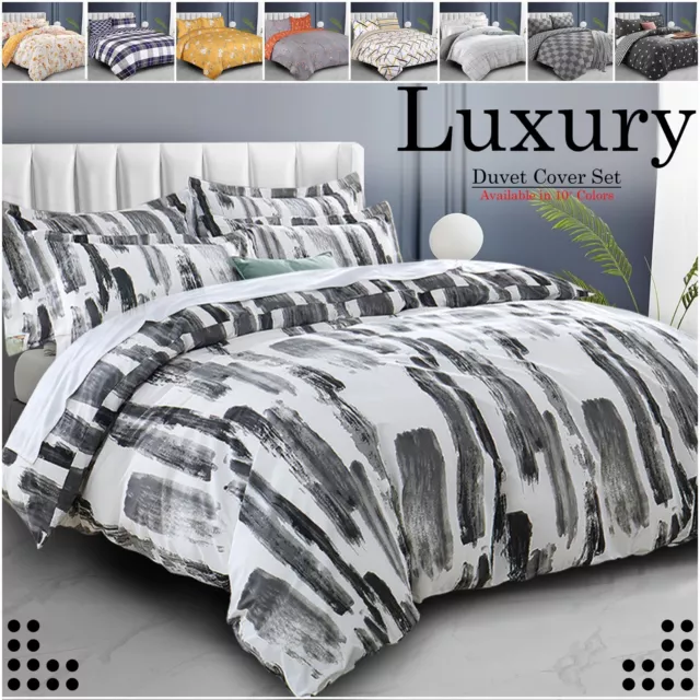 Luxury Reversible Duvet Cover Quilt Cover Bedding Set Single Double King Size UK