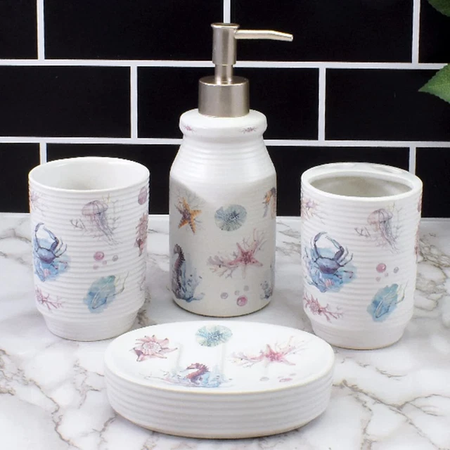 Céramique Salle de Bain Accessoires Set 4, Ensembles pour Maison Multicolore S8