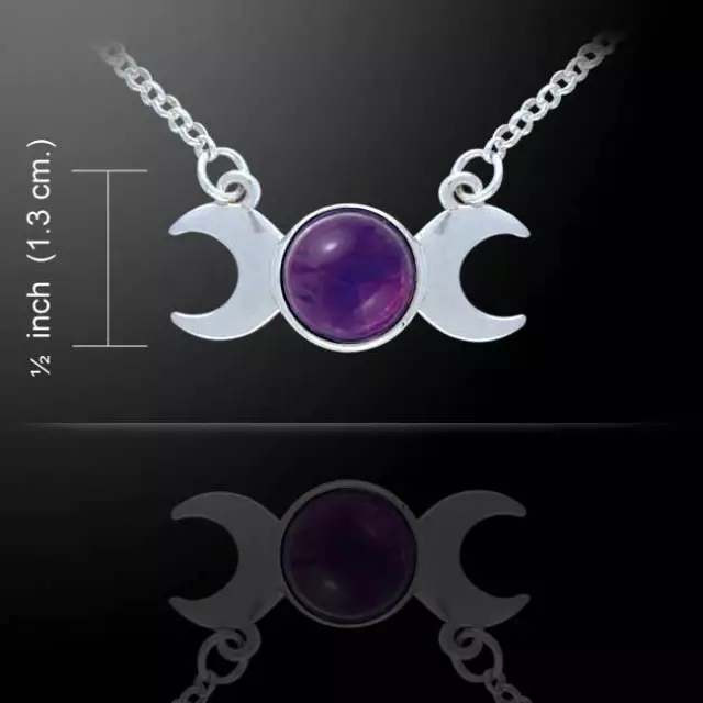 Triple Crescent Moon .925 Sterling Silver Necklace Choice Gem Peter Stone Fine
