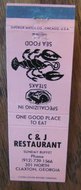 Animal Lobster: C & J Restaurant (Claxton, Georgia) (Matchbook Matchcover) -F1