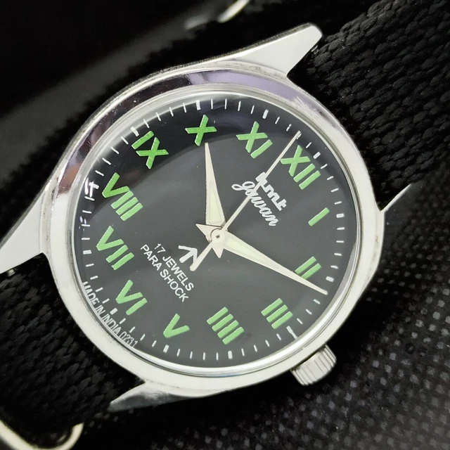 VINTAGE HMT JAWAN WINDING INDIAN MENS BLACK WATCH 511a2679389 19.93