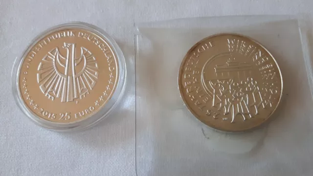 2 x 25 Euro Sammlermünze 25 Jahre Deutsche Einheit 2015 Ag 999 Silbermünze Spgl