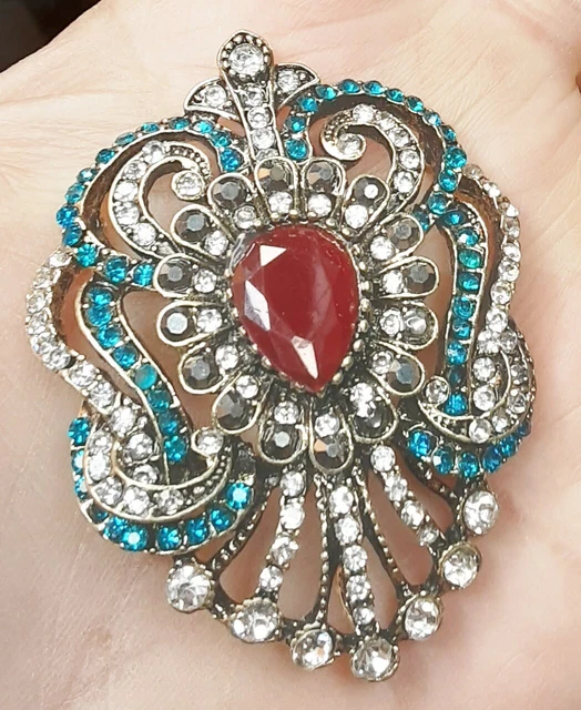 Broche Pendentif Camée Style Baroque – Strass, Pampille, Métau Laiton (neuf Sans Boîte)
