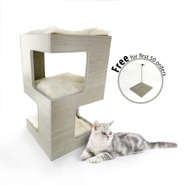 60CM CUTIE PAWS CAT CONDO Multi Level Tower Modern Sleep Cube House + FREE TOY