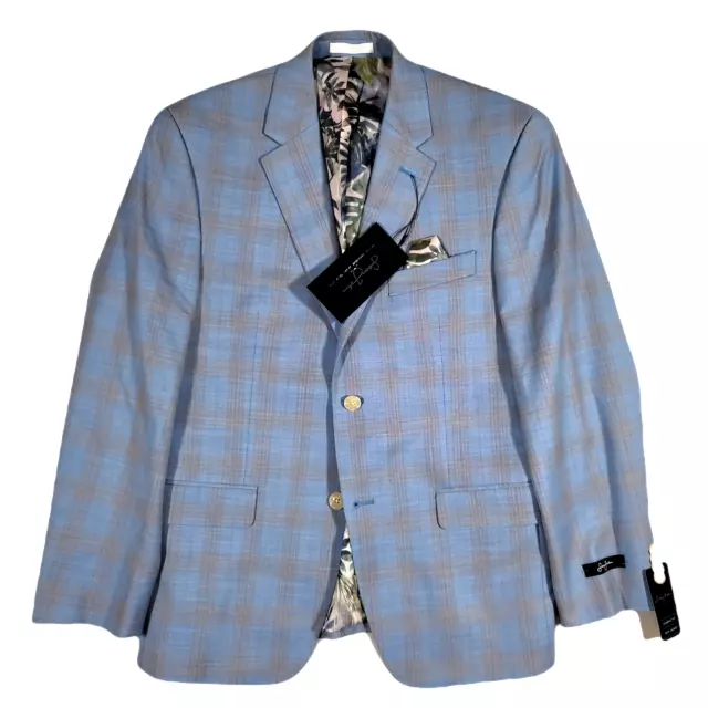 Sean John Light Blue Plaid Classic-Fit Suit Jacket Mens 38S 38 Windowpane