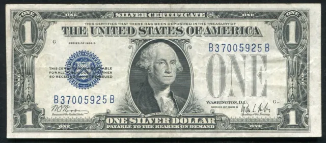 Fr. 1602 1928-B $1 One Dollar “Funnyback” Silver Certificate Very Fine+