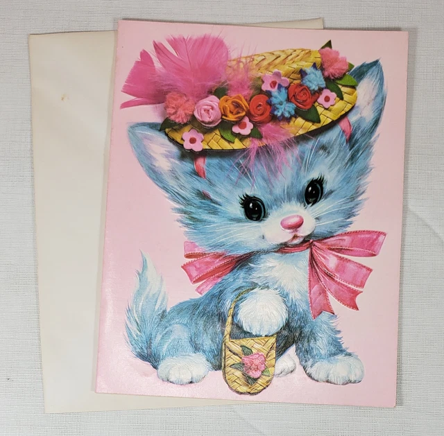 Pastel Pets Anthropomorphic Cat Large Greeting Card & Envelope, 1970, Unused
