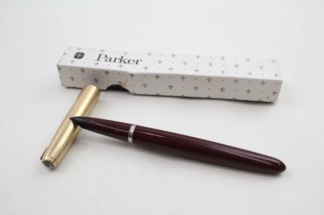 PARKER 51 FOUNTAIN Pen Burgundy Casing Vintage 14ct Gold Nib Writing ...