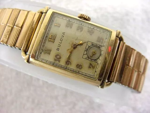 Vintage GOLD FD large antique Art Deco BULOVA 21 JEWELS BULL-HORN LUG mens watch