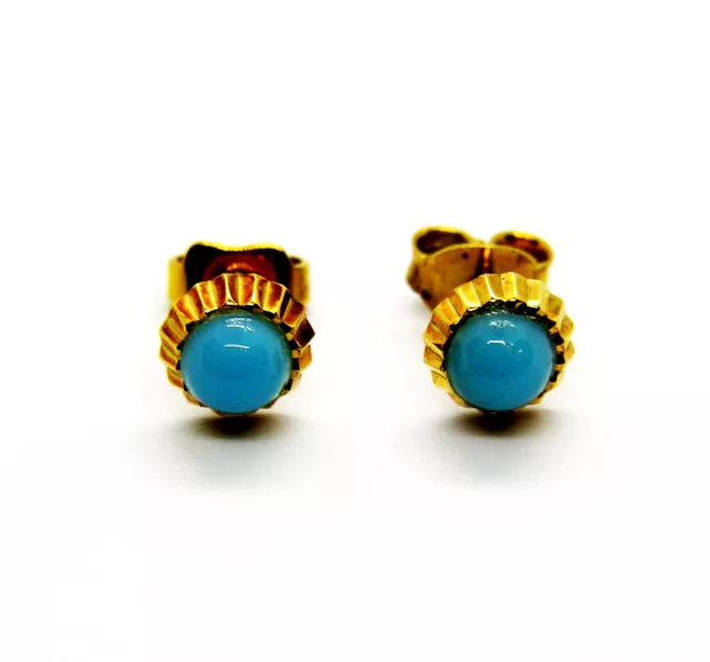 $900   0.70Ct Turquoise  Studs Earrings 18 Kt Yellow Gold