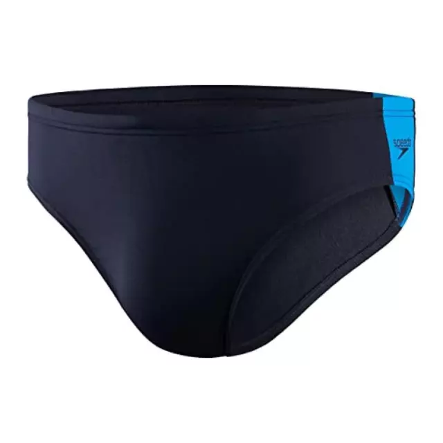 (TG. 3XS) Speedo Uomo Boom Logo Splice 7cm Costume a slip, Vero Blu Navy/Bondi,