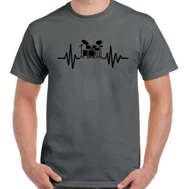 T-shirt batteria battito cardiaco da uomo Drumming Pulse set musica piatto