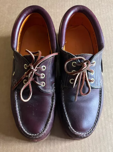 Vtg Mens Timberland 3 Eye Lug Hand Sewn Lace-up Brown Boat Shoes  Size 9