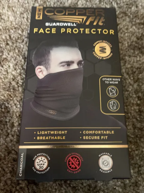 Copper Fit Guardwell Face Protector Mask Adult Charcoal Gray/Black UV30 NEW NIB