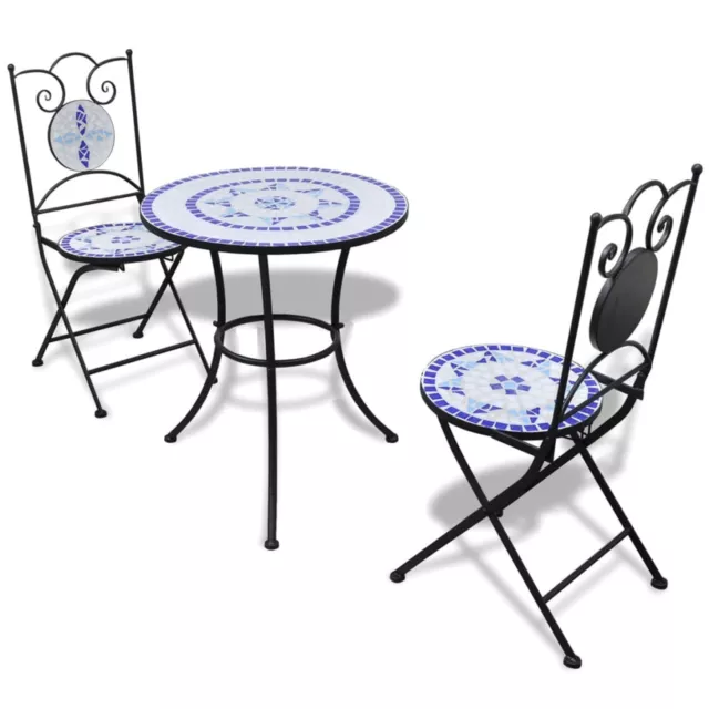 Set de bistro mosaïqué table 60  et 2 chaises bleu/blanc T2I4
