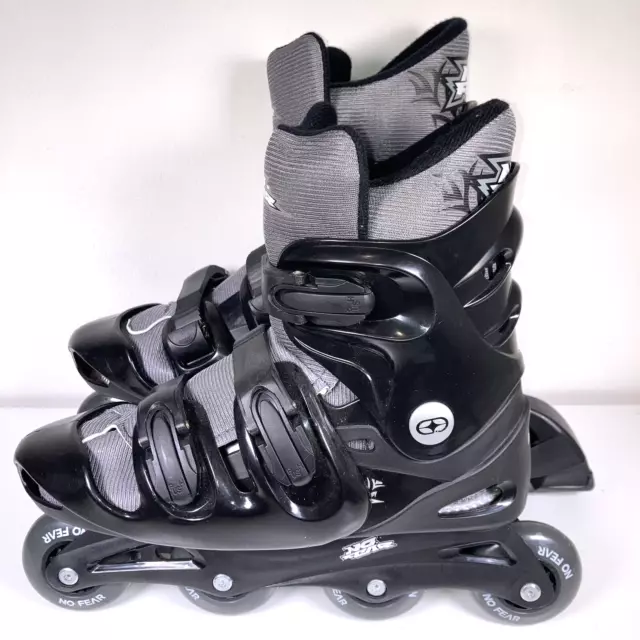 No Fear Inline Skates Roller Blades Black Grey Adjustable Adult Size UK 9-12