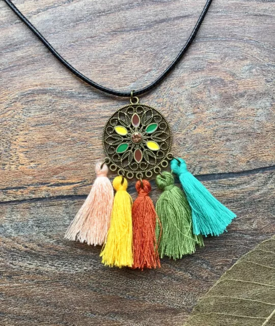 NEW Pink Yellow Red Green Blue Tassel Big Circus Carnival Festival Boho Necklace 2