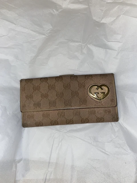 Vintage Gucci Metallic Pink Monogram GG Heart Wallet