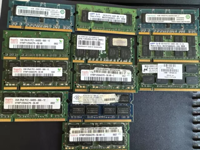 Job lot 12  x PC RAM modules DDR2 Laptop SODIM 2GB 1GB