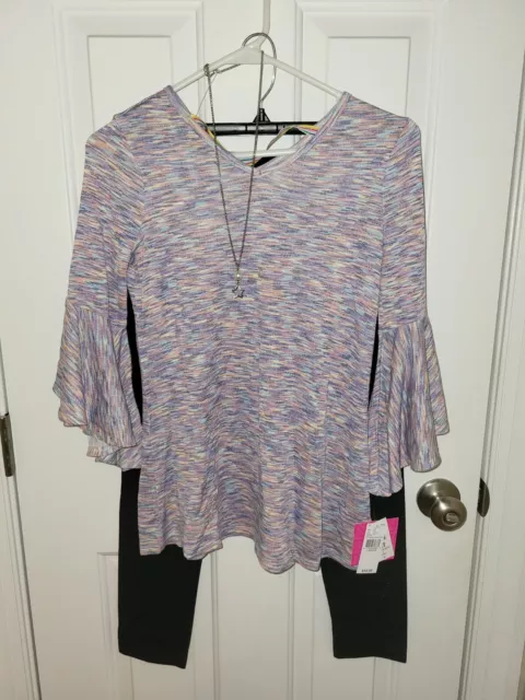 NEW! IZ Byer Girl Sweater Dress and Leggings 2 Piece Set Necklace- Size 14 - NWT
