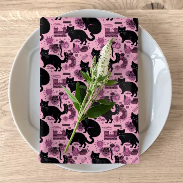 Black Cat Print on Pink Napkins