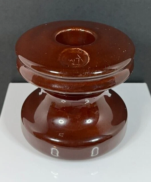 Vintage Brown Porcelain High Voltage Power Line Wire Insulator - Marked LM 4