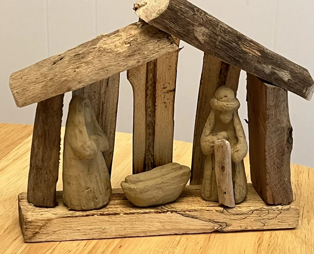 VINTAGE NATIVITY SET Wood Jesus Mary Joseph Rare Hand Crafted Carved