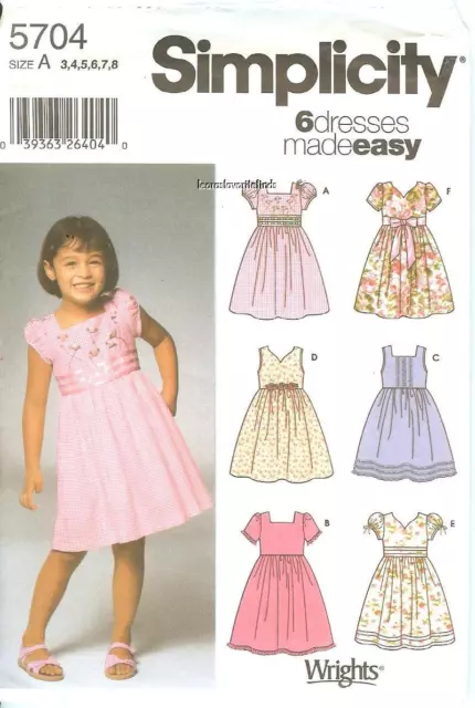 Simplicity 5704 Girls Childs 6 Dresses Made Easy Pattern 3-8  UNCUT