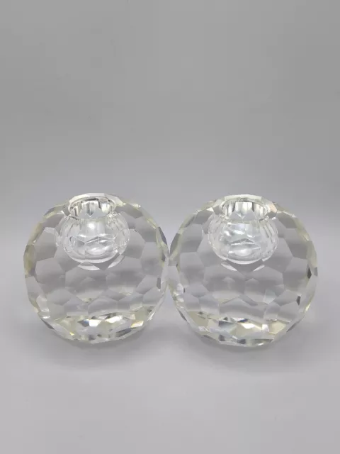 Post House~Faceted Crystal Ball/ Orb Candle Holders Vtg Pair~ Leaded ~ Japan