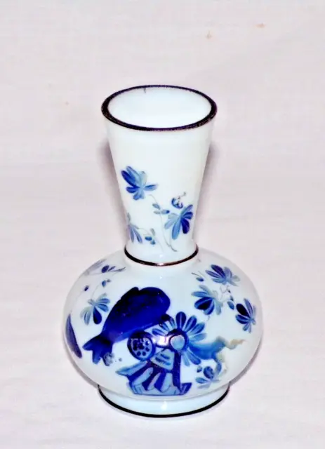 Decorative Antique Milk Glass Bulbous Posy Vase Blue & White Hand Painted L@@K