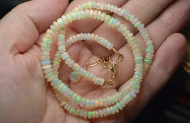 20"Natural Ethiopian Opal Beads Necklace 4-6MM Welo Fire Opal Gemstone Necklace