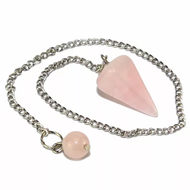 US Natural Rose Quartz Crystal Stone Pendulum Healing Dowsing Reiki Pendant