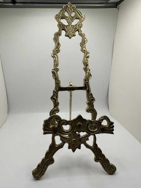 Vintage Solid Brass Victorian Style Easel Ornate Art Plate Display Holder 11Inch