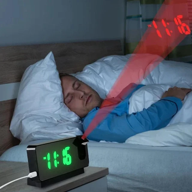 Mirror LED Projection Alarm Clock Digital Snooze Voice LCD Display I7P9