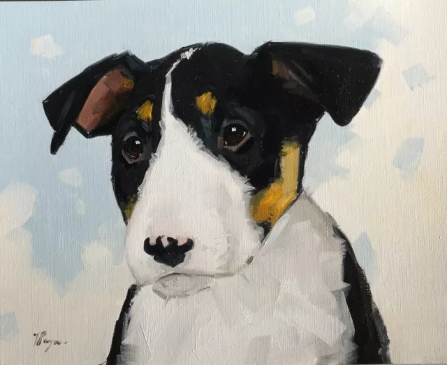 Original art - Oil painting  - bull terrier dog - portrait by UK artist j payne
