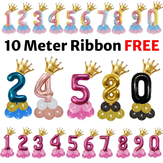 NUMBER Crown Foil Balloons HELIUM Large BALOONS Birthday AGE Balloon Party DECOR