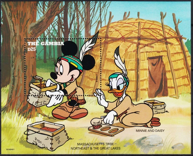 GAMBIA 1995 DISNEY Minnie Indians Cowboys Cartoons Animation m/s MNH 4