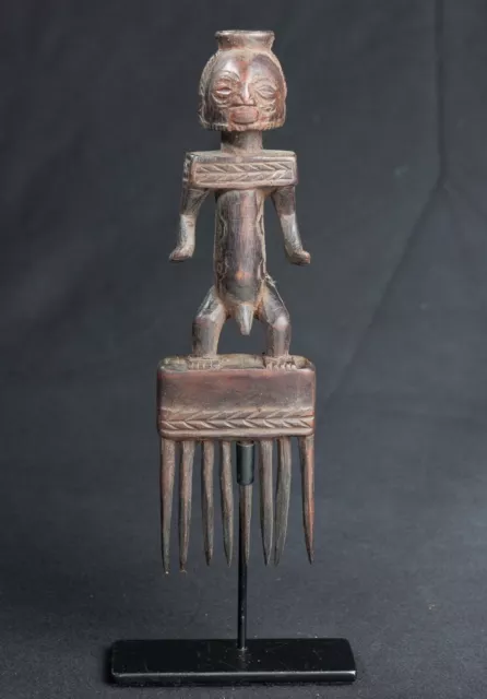 Luba, Comb with Female Ancestor Sculpture, D.R. Congo, Central African art