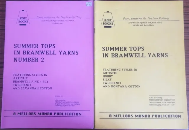 Dos libros de patrones básicos vintage de hilos Bramwell para tejer a máquina