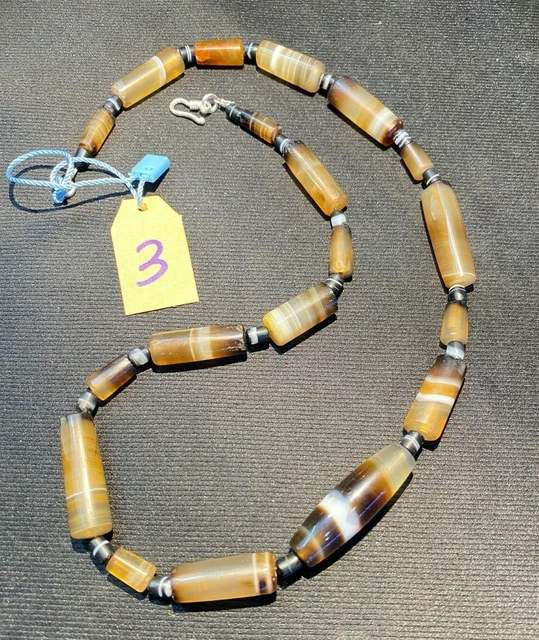 Old Ancient  Antique old Banded agate beads necklace from Angkor Cambodia