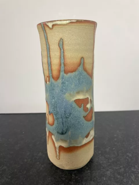 Small Studio Art Pottery Blue Drip Glaze Vase  17 Cm