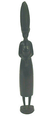 Vintage African Hand Carved Ebony Statue Wood 12" Woman Figurine Sculpture