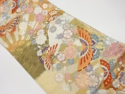 6151007: Japanese Kimono / Vintage Fukuro Obi / Woven Sakura & Butterfly