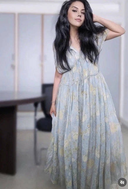 slim fit dress slacks Zara Green Floral Print Open Back Midi Dress (Removable Feather Cuff  included)