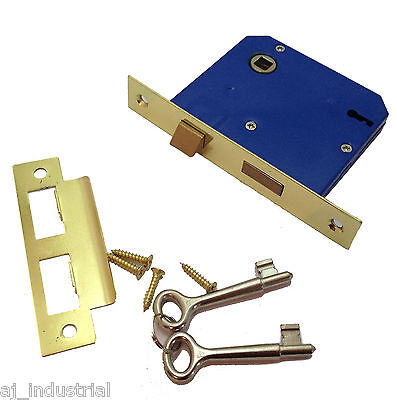 Antique Brass Mortice Door Lock Brava X2 Keys Strike plate and Screws Included